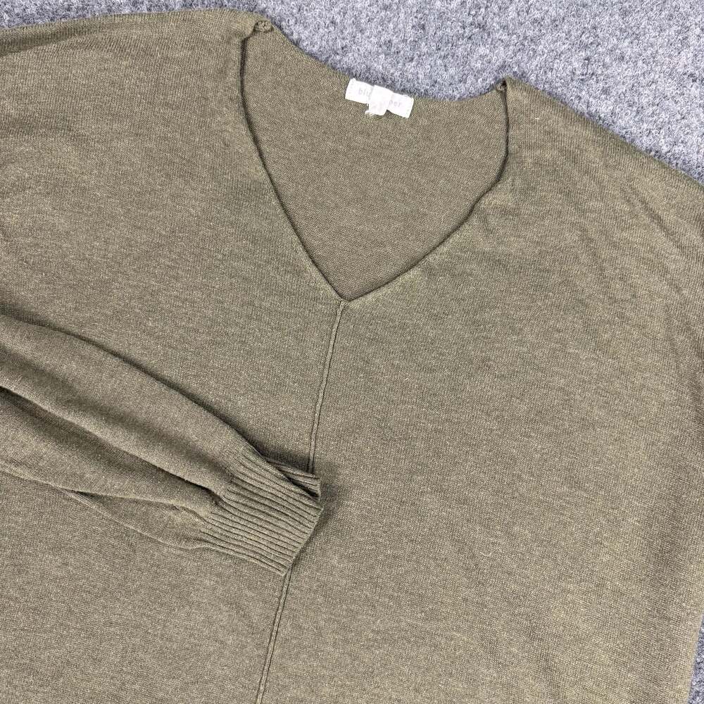 Blu Pepper Women's Olive Green V-Neck Long Sleeve Knit Pullover Sweater Size Lar